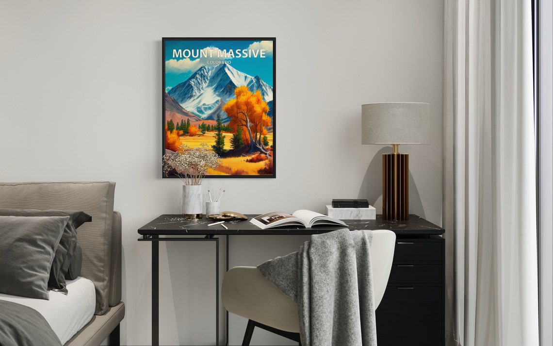 Mount Massive Colorado Snowy Summit Golden Aspen Grove Art Poster - Image 2