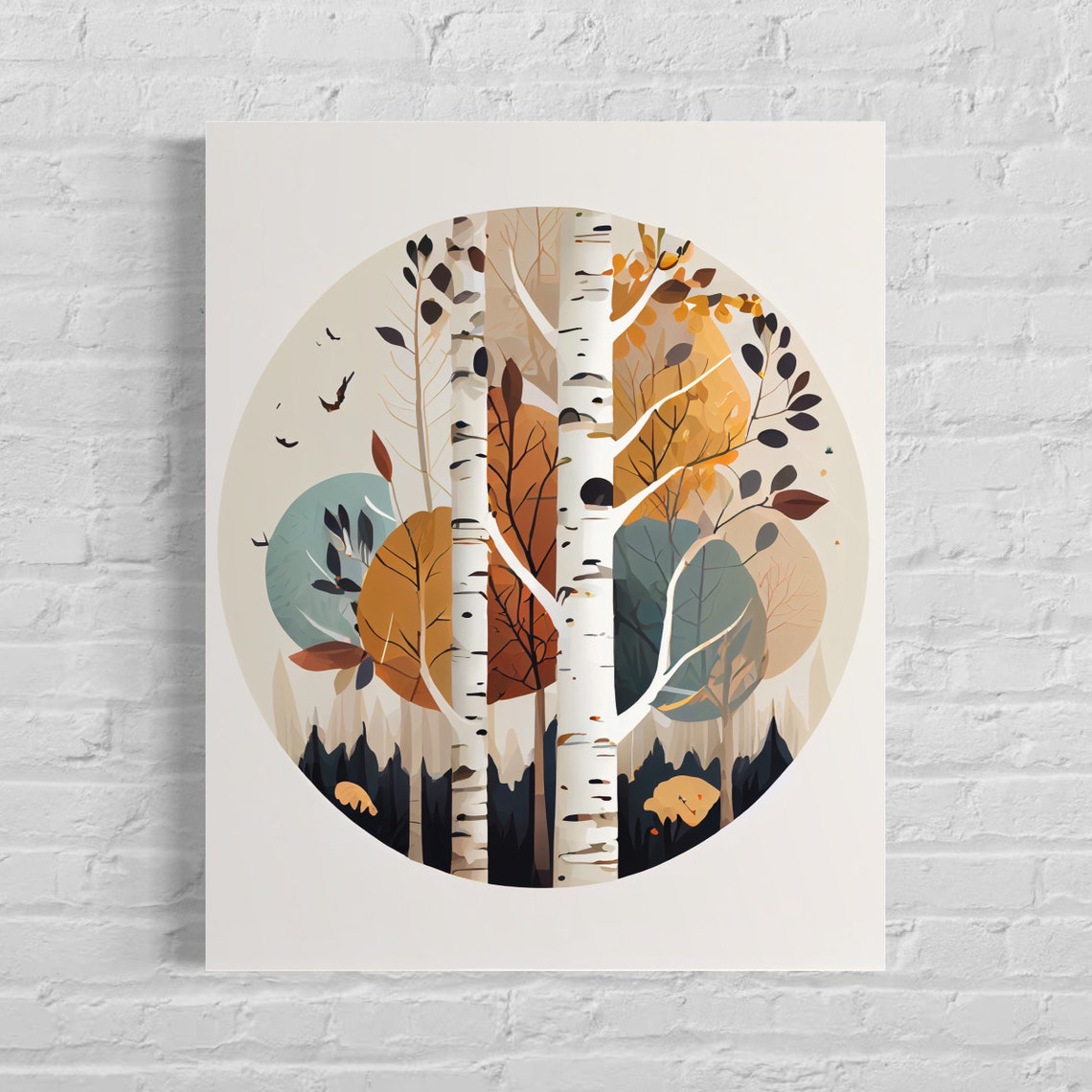 Birch Tree Retro Art Print Birch Tree Illustration Birch Tree Vintage Minimal Design Poster