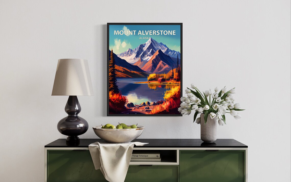 Mount Alverstone Alaska Lake Reflection Autumn Peaks Travel Poster - Image 3