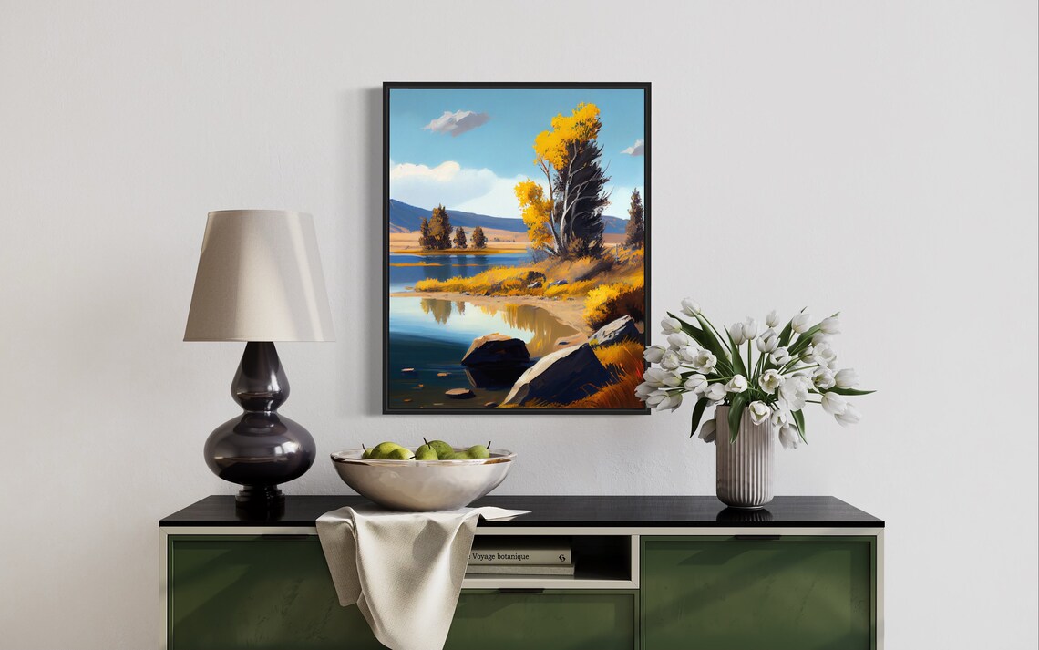 Falcon Lake Wyoming Golden Autumn Lakeshore Retro Scene Poster - Image 3