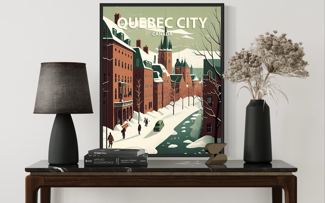 Quebec City Canada Snowy Old Town Winter Retro Travel Poster - Image 3
