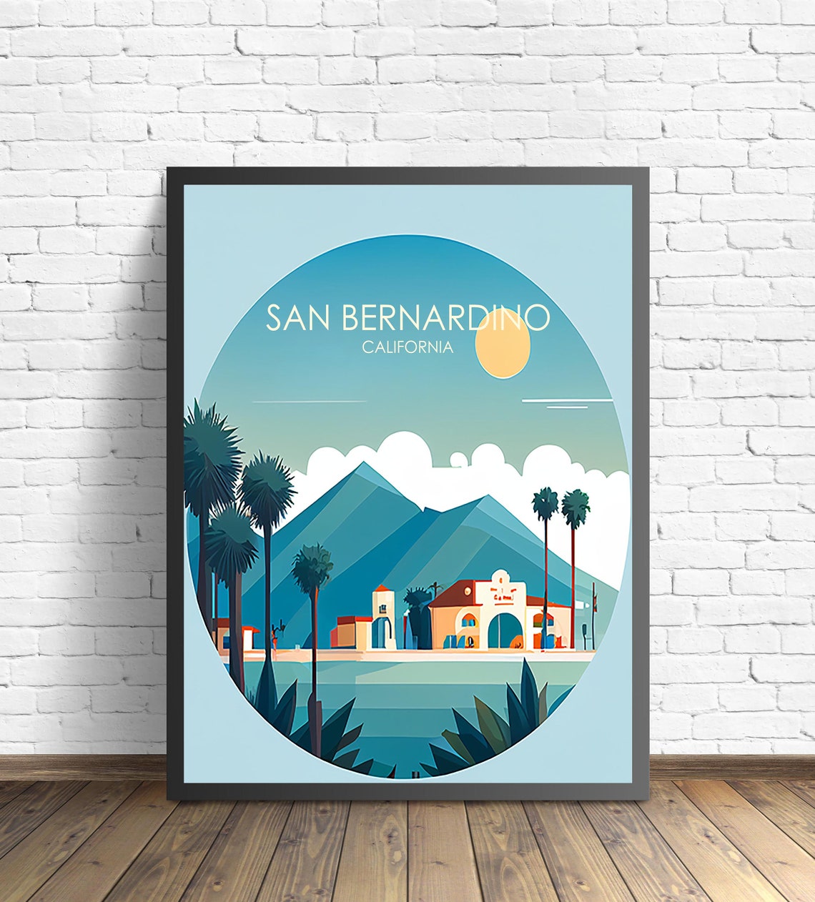 San Bernardino California Desert Mountain Circle Frame Art Poster