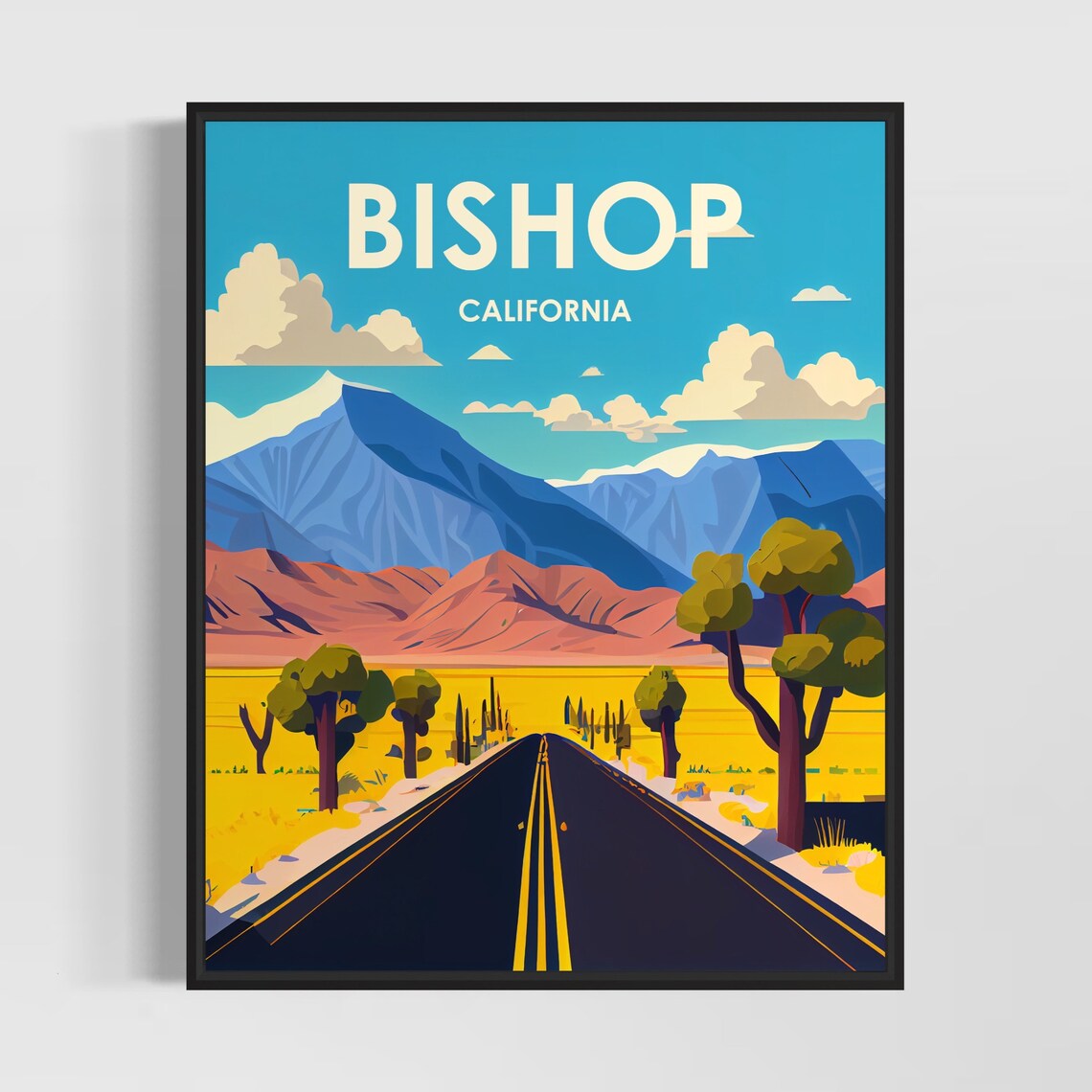 Bishop California Desert Road Mountain Vista Golden Travel Poster