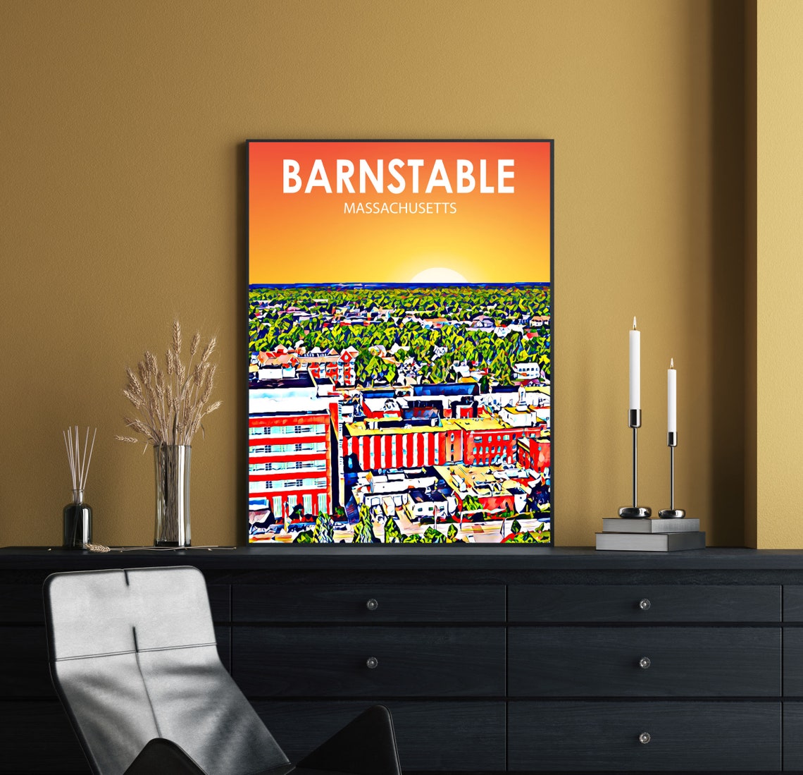 Barnstable Massachusetts Sunset Cape Cod Colorful Skyline Poster - Image 2