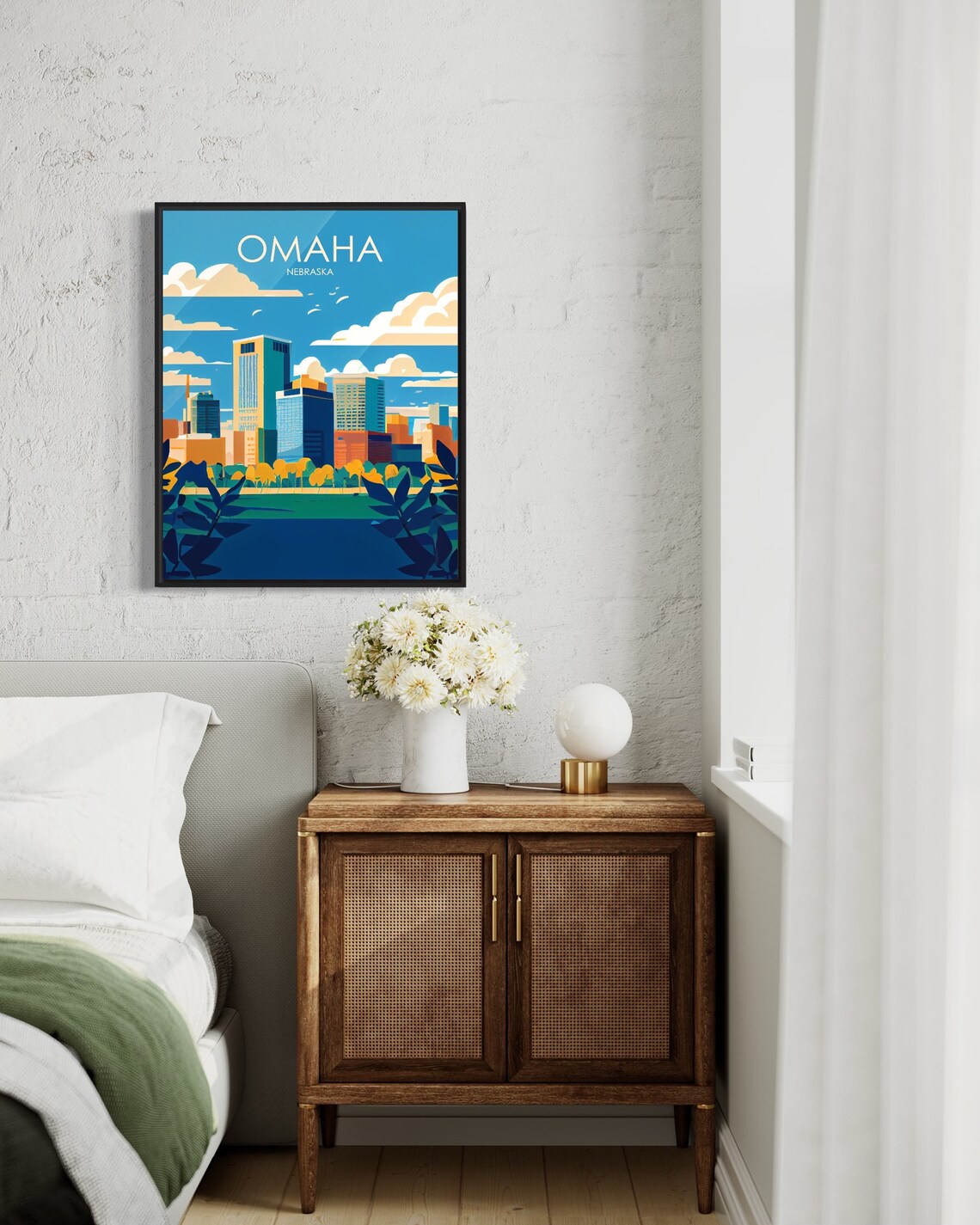 Omaha Nebraska City Skyline River Blue Sky Travel Art Poster - Image 3