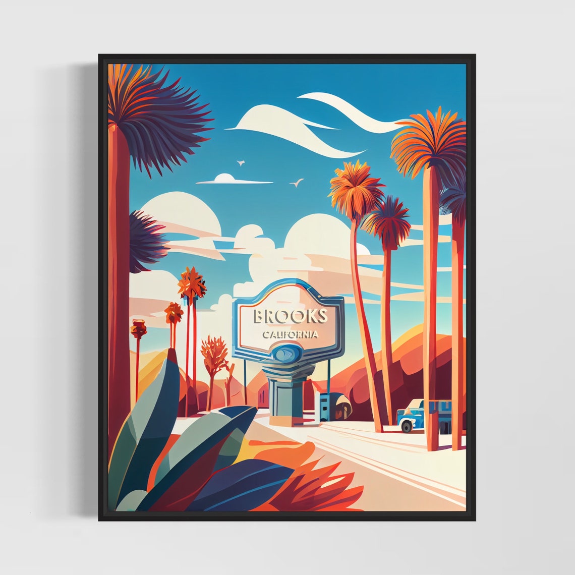 Brooks California Retro Roadside Welcome Sign Vintage 1960s Poster