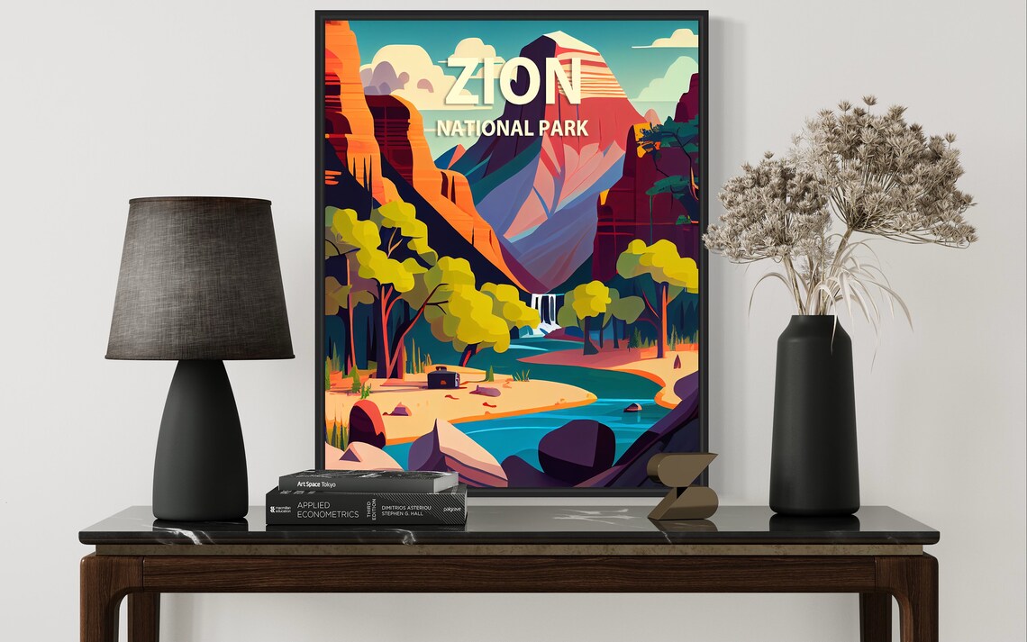 Zion National Park Red Rock Canyon River Bend Scenic Travel Poster - Image 3