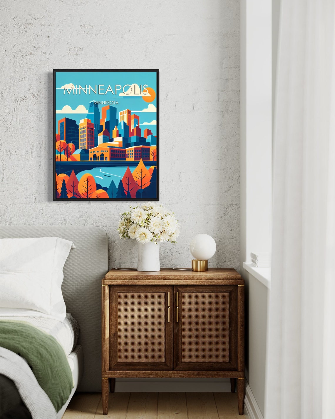Minneapolis Minnesota Downtown Skyline Autumn Trees Retro Poster - Image 3