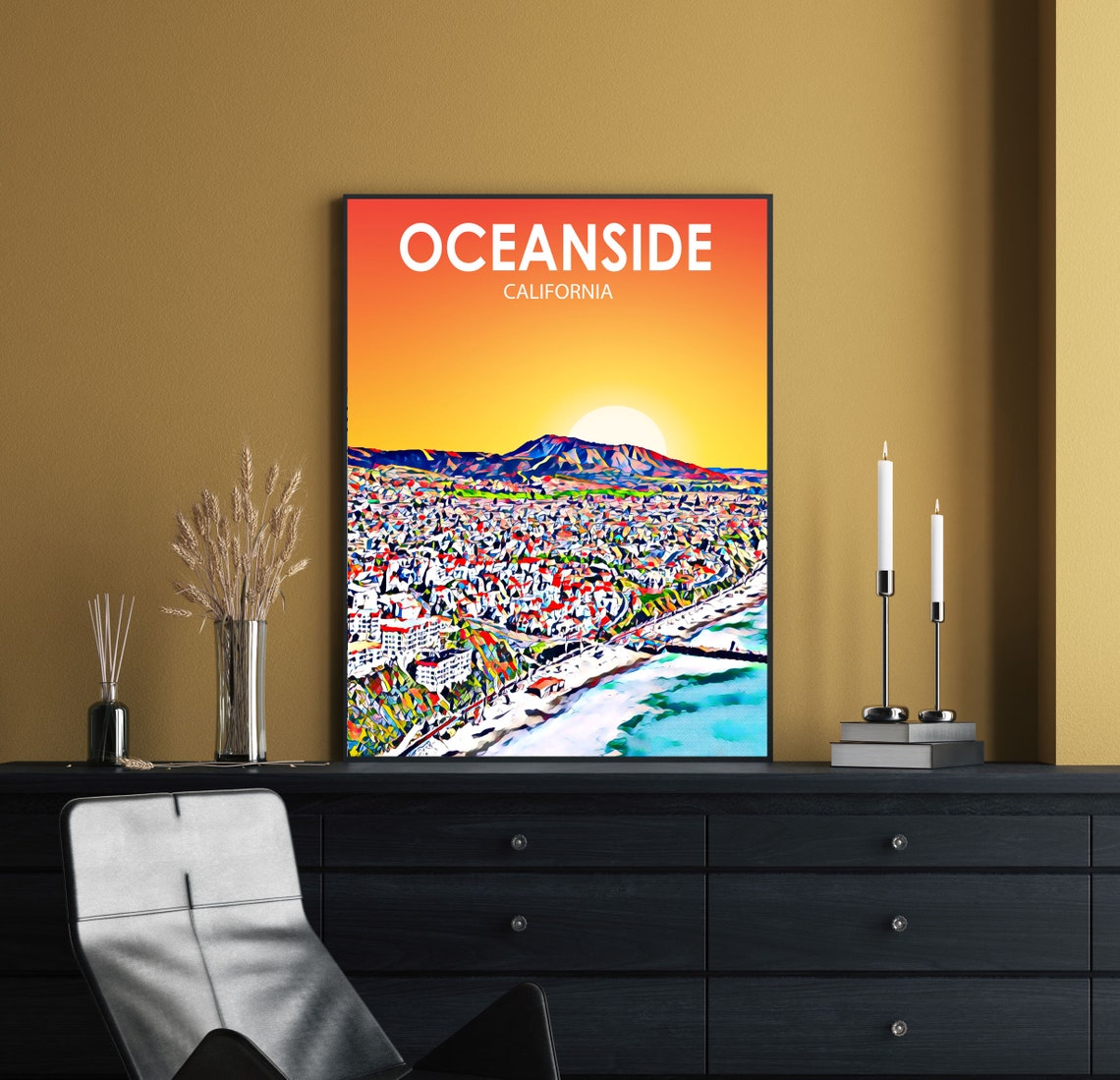 Oceanside California Sunset Beach Pier Coastal Town View Poster - Image 2