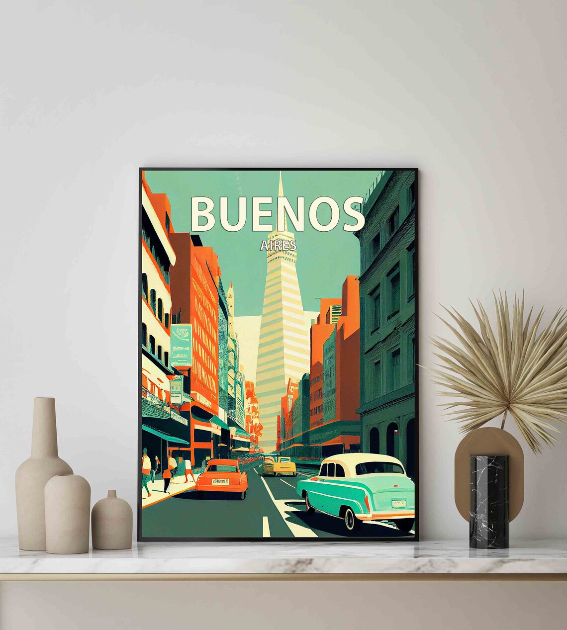 Buenos Aires Classic Vintage Cars Retro Street Scene Art Poster - Image 2