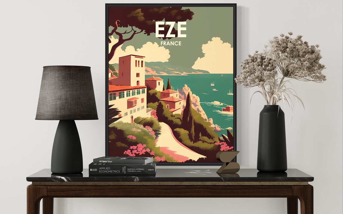 Eze France Riviera Village Coastal View Vintage Travel Poster - Image 3