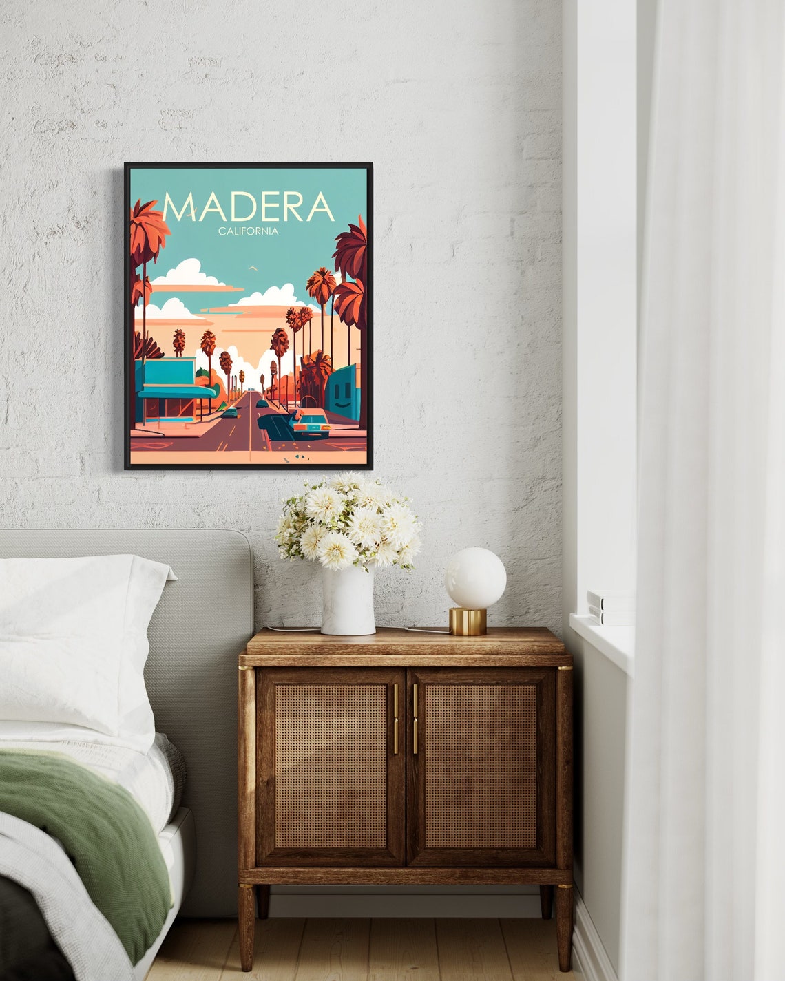 Madera California Palm Lined Main Street Retro Vintage Poster - Image 2