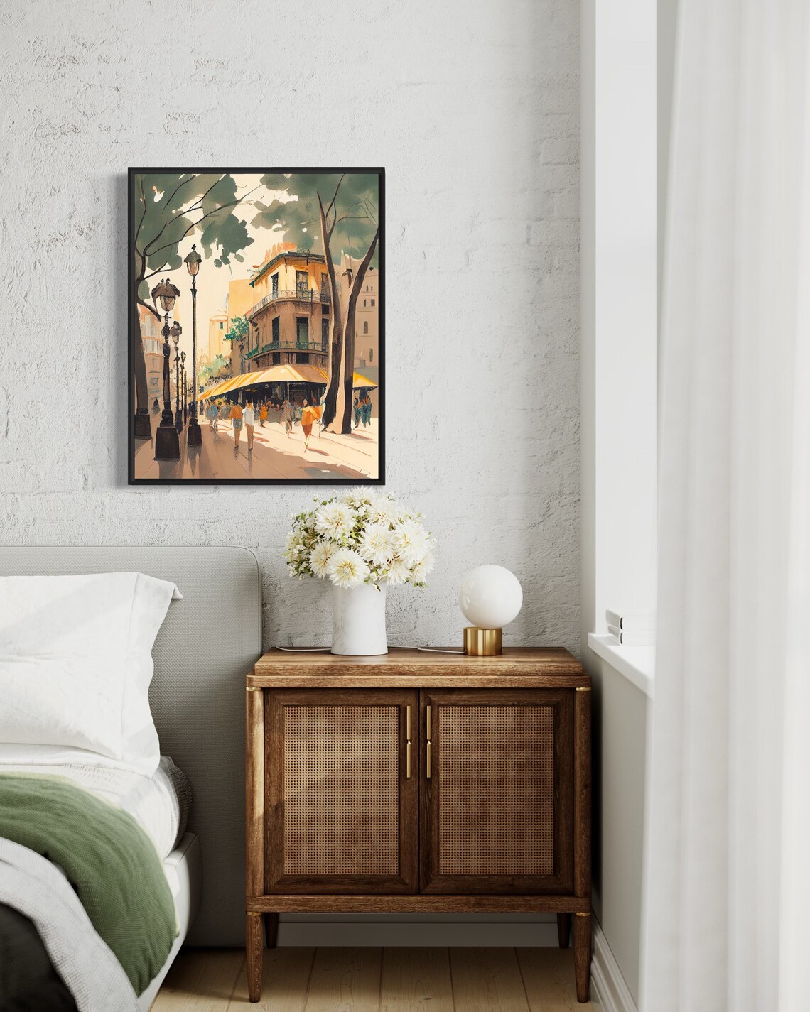 La Rambla Barcelona Watercolor Street Lamps Cafe Awnings Art Poster - Image 2