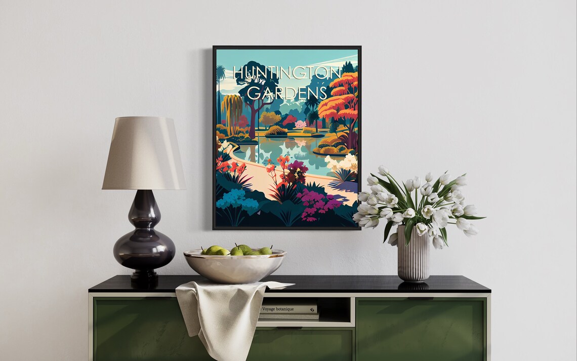 Huntington Gardens California Botanical Pond Blooms Retro Poster - Image 2