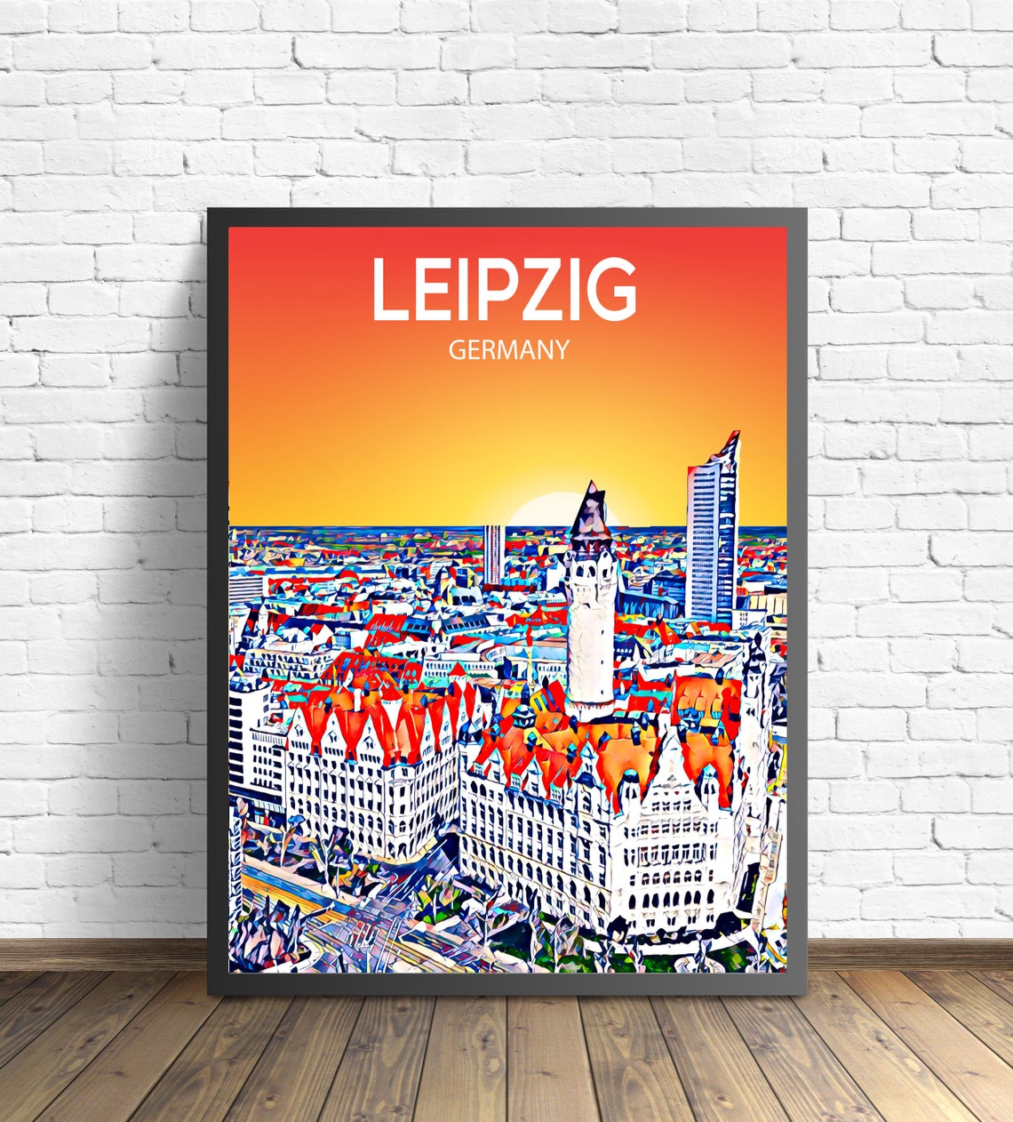 Leipzig Germany New City Hall Sunset Skyline Cityscape Art Poster