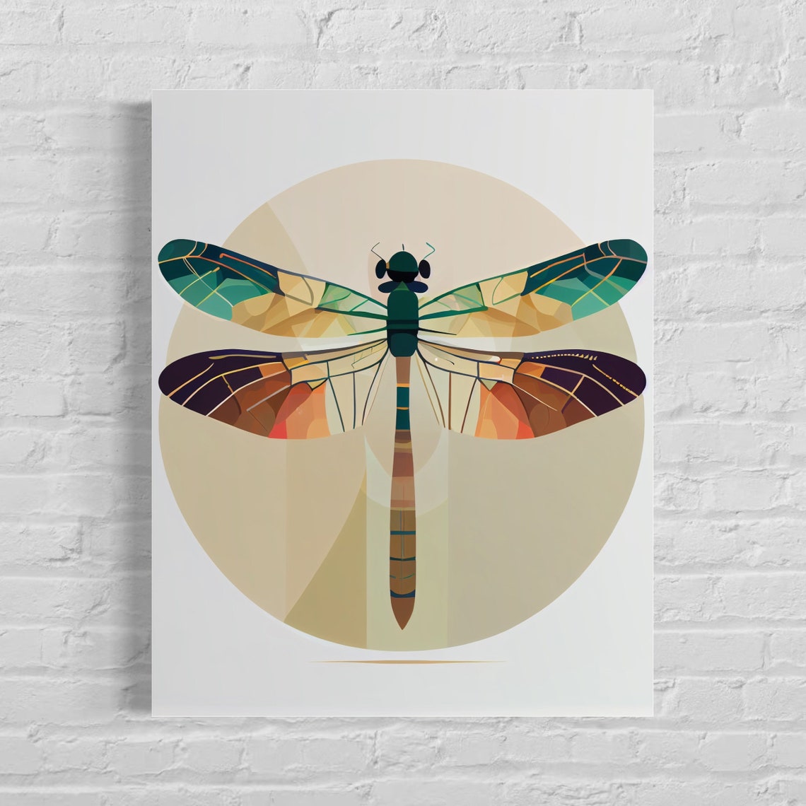 Stained Glass Geometric Dragonfly Minimalist Nature Art Poster