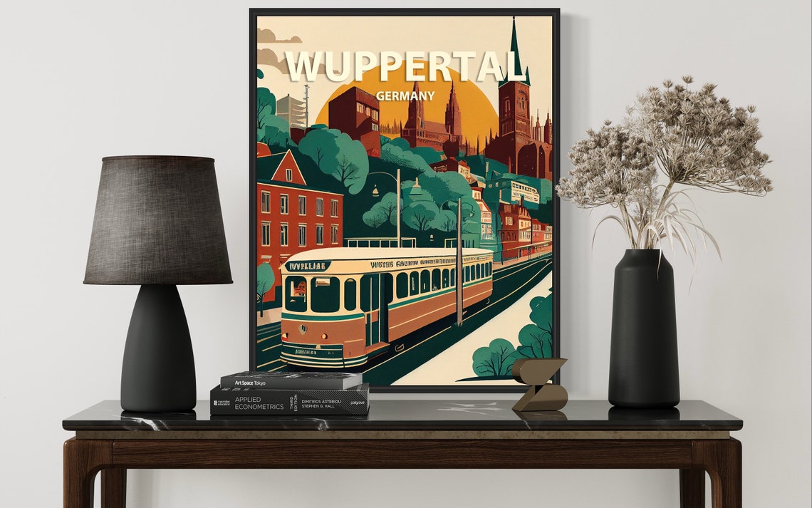 Wuppertal Germany Sunset Tram Vintage Retro Travel Poster Art - Image 3