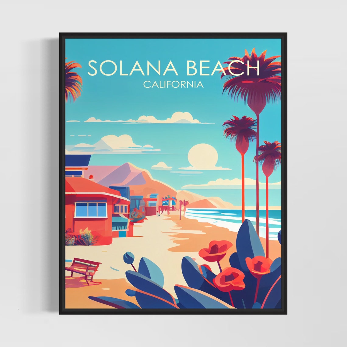 Solana Beach California Retro Sun Palms Seaside Poster Artwork