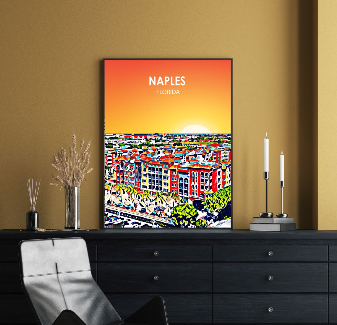 Naples Florida Colorful Sunset Skyline City Travel Art Poster - Image 2