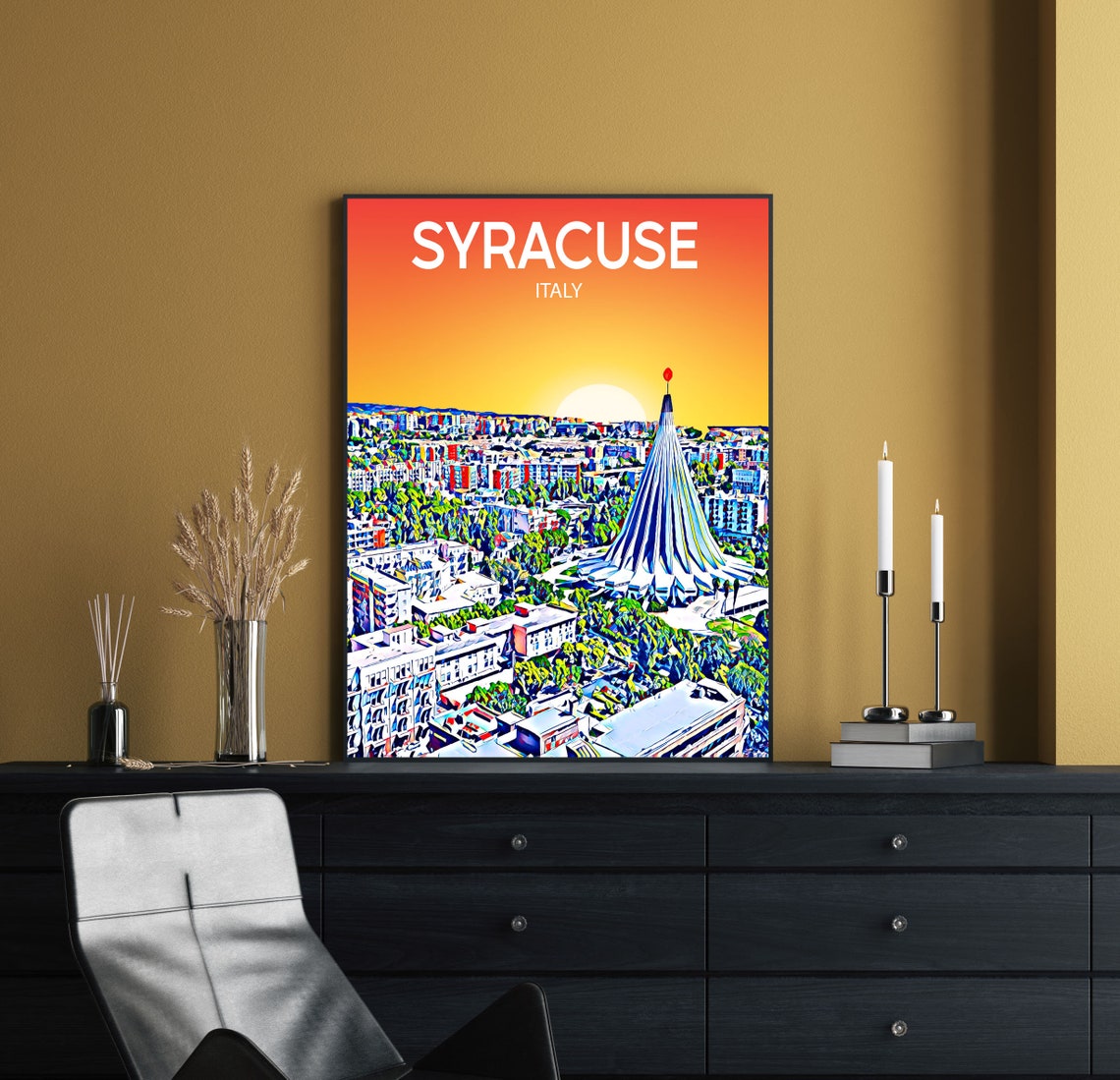 Syracuse Italy Sunset Skyline Landmark Sanctuary City Art Poster - Image 2