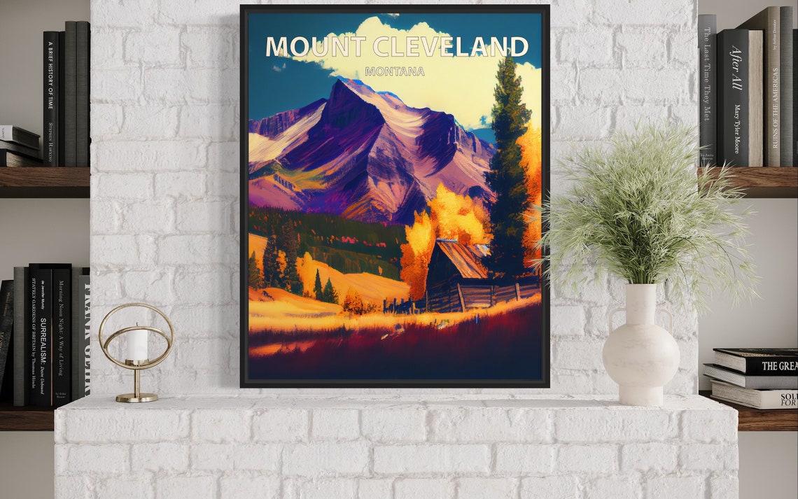 Mount Cleveland Montana Barn Autumn Meadow Rustic Travel Poster - Image 2