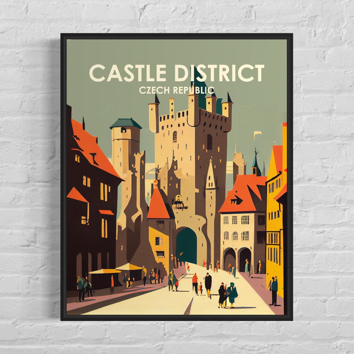 Castle District Czech Republic Medieval Tower Gate Retro Travel Poster