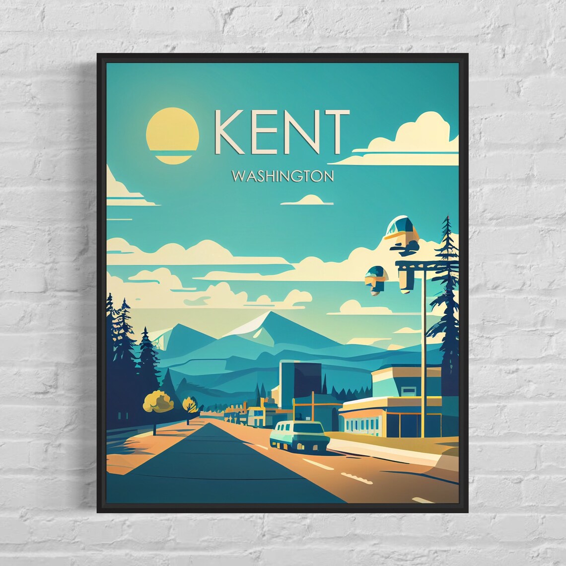 Kent Washington Scenic Mountain Road Evergreen View Travel Poster