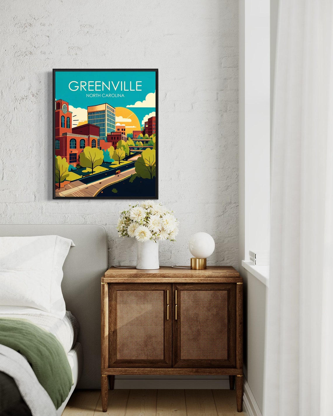 Greenville North Carolina Retro Art Print Greenville Wall Art Illustration Greenville Vintage Minimal Design Poster - Image 3