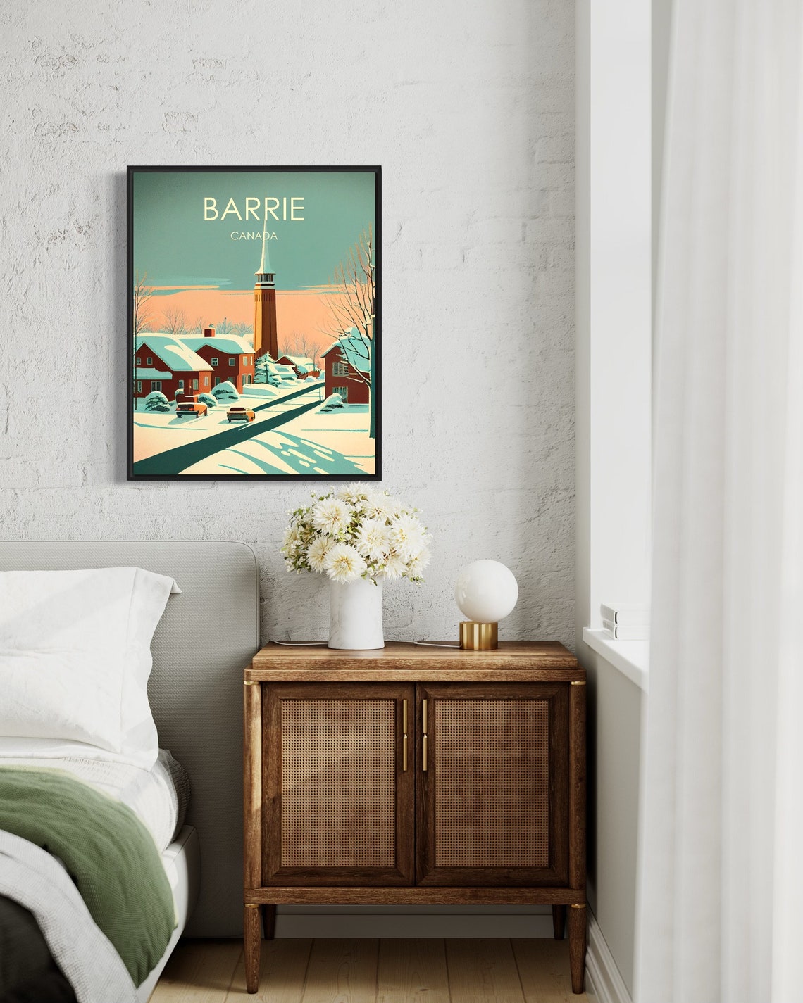 Barrie Canada Snowy Street Church Spire Vintage Winter Scene Poster - Image 3