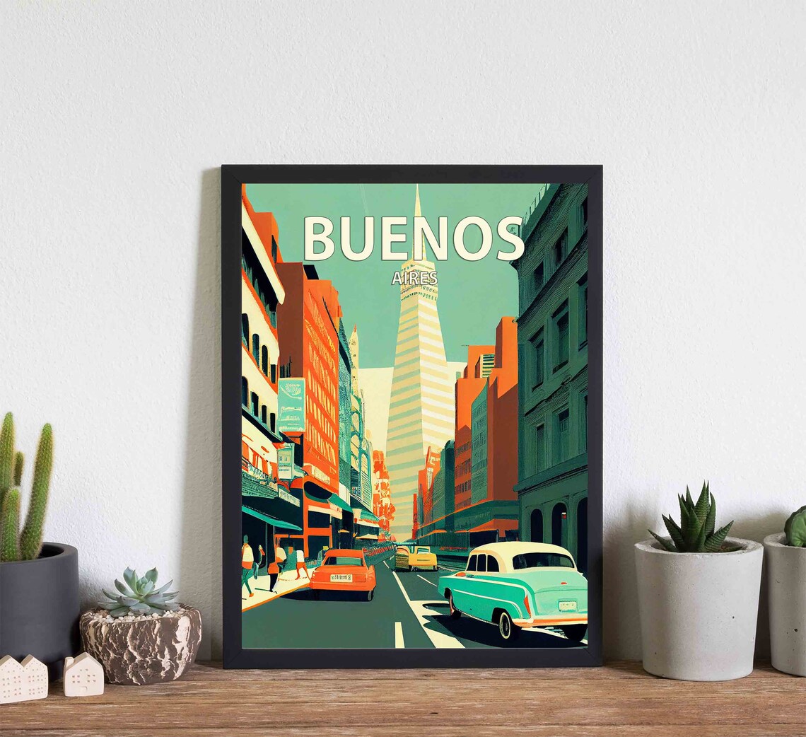 Buenos Aires Classic Vintage Cars Retro Street Scene Art Poster