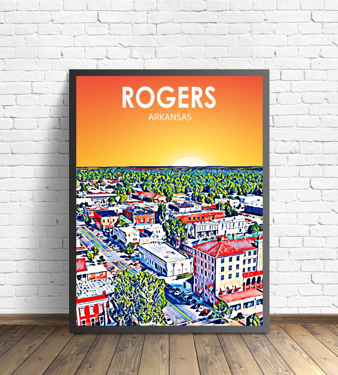 Rogers Arkansas Sunset Downtown Skyline Historic Street Poster