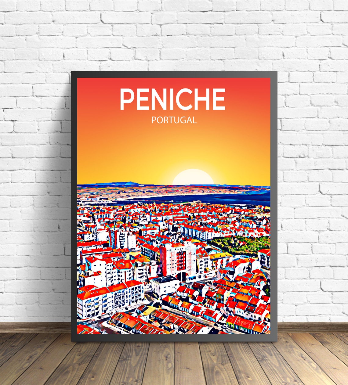 Peniche Portugal Red Rooftops Coastal Sunset Cityscape Art Poster
