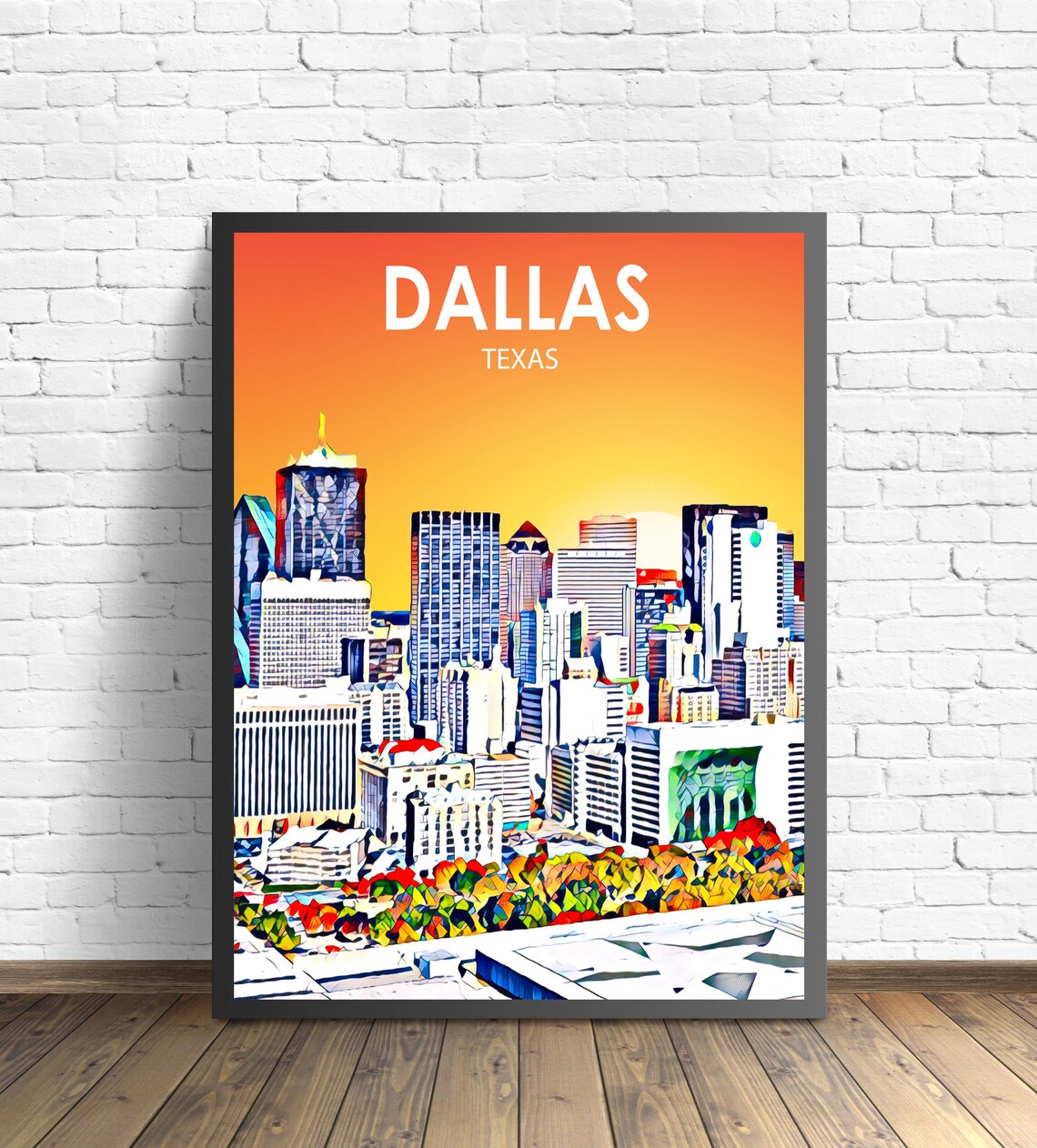 Dallas Texas Sunset Skyline Pop Art Cityscape Downtown Travel Poster