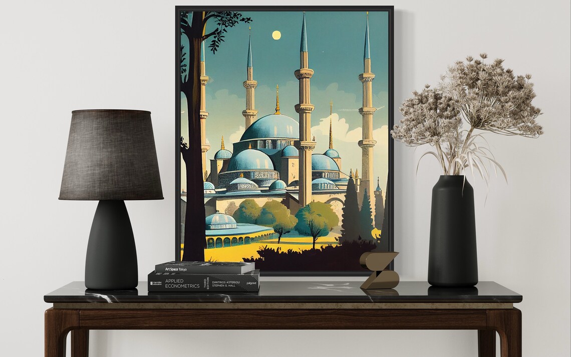 Istanbul Blue Mosque at Night Retro Ottoman Minarets Travel Poster - Image 3