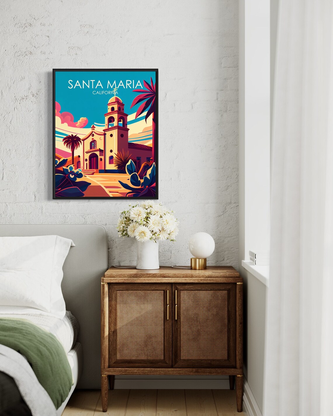 Santa Maria California Mission Style Church Sunset Retro Travel Poster - Image 3