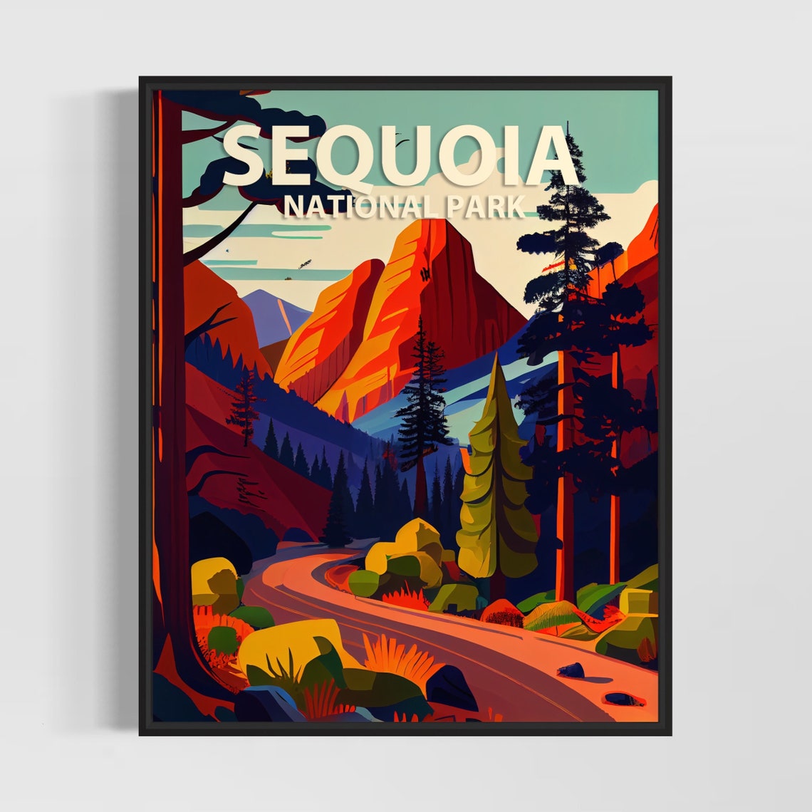 Sequoia National Park Redwood Forest Road Scenic Travel Poster