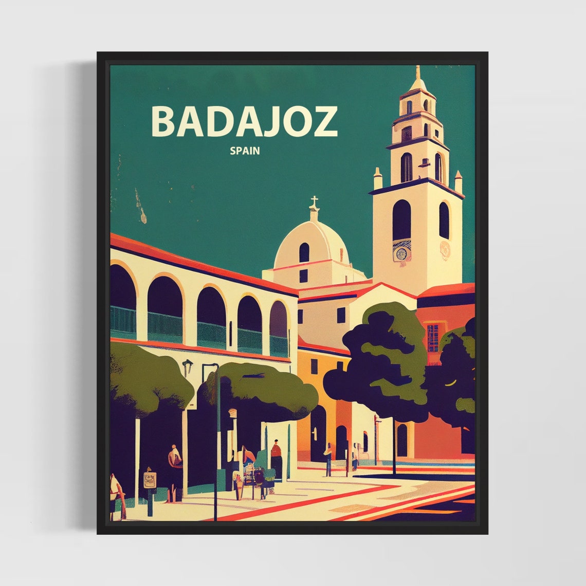 Badajoz Spain Old Town Church Tower Vintage Minimal Travel Poster