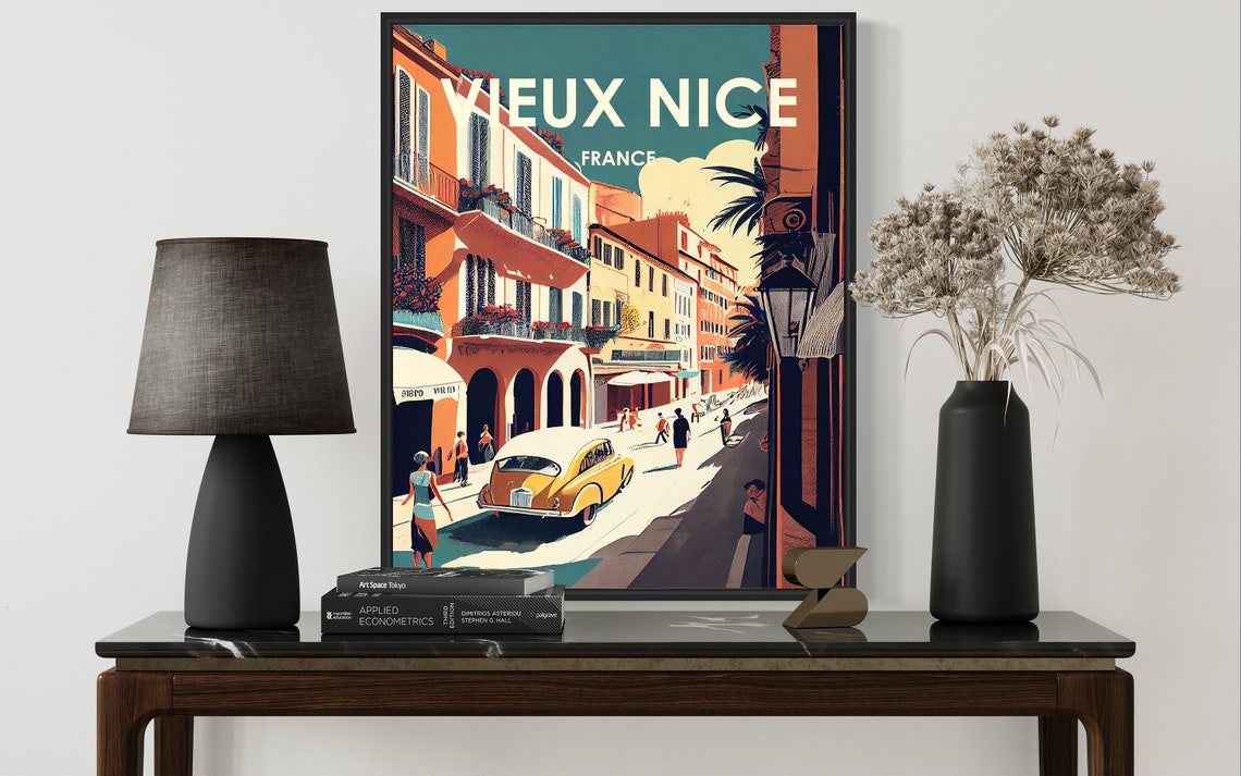 Vieux Nice France Retro Art Print Vieux Nice France Wall Art Illustration Vieux Nice France Vintage Minimal Design Poster - Image 2