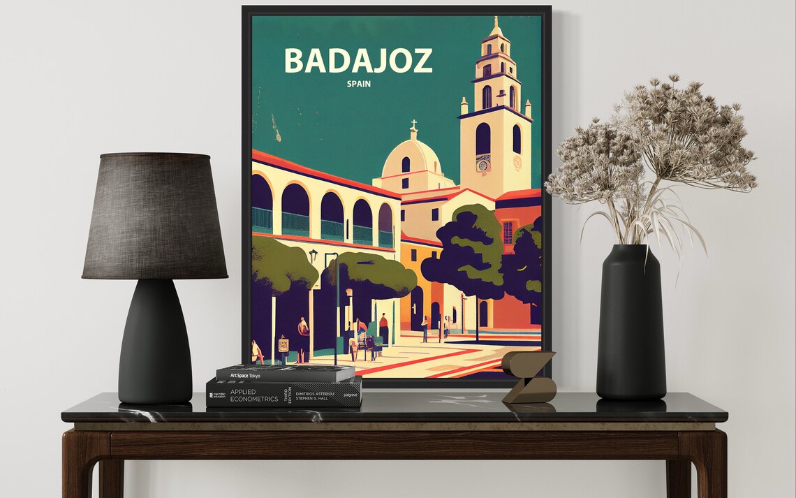Badajoz Spain Old Town Church Tower Vintage Minimal Travel Poster - Image 3