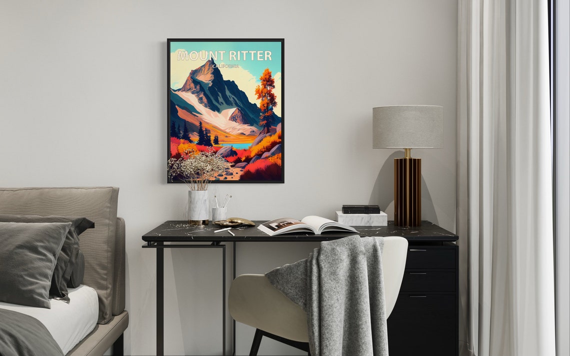 Mount Ritter California Jagged Peak Alpine Lake Autumn Art Poster - Image 2