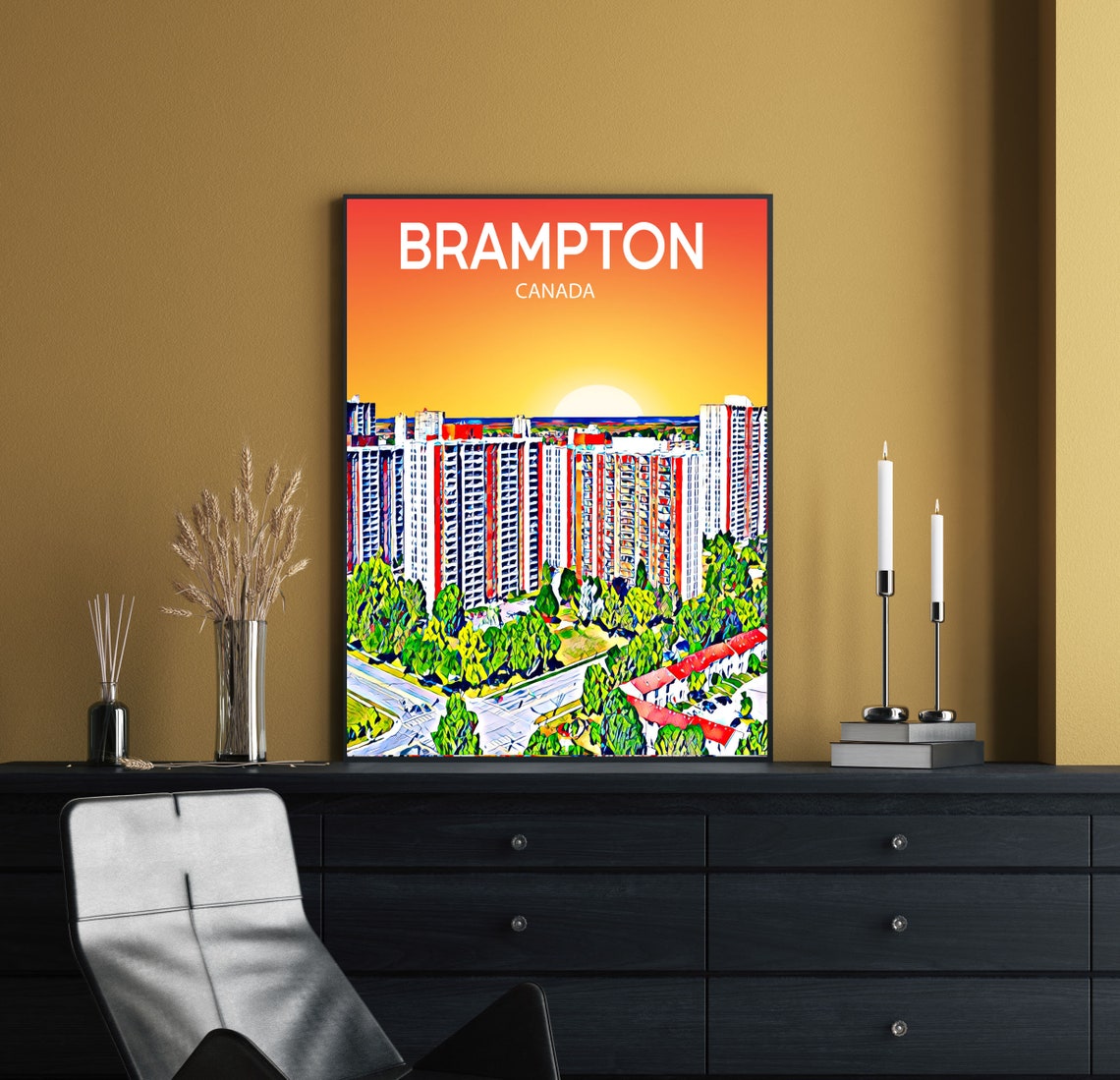 Brampton Canada Sunset Skyline Sketch Art Travel Poster Gift - Image 2