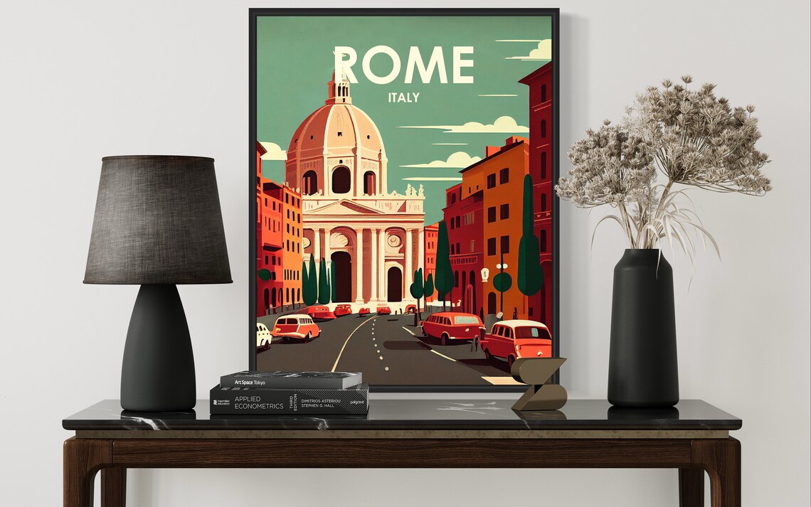 Rome Italy Domed Church Classic Cars Retro City Street Poster - Image 2