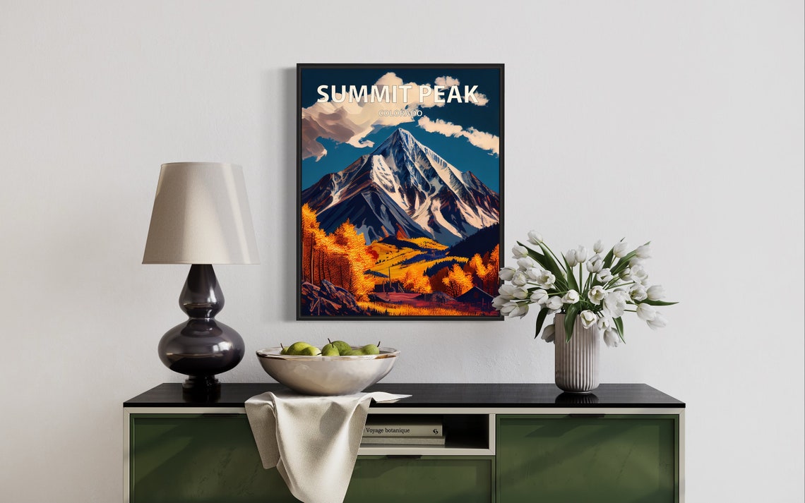 Summit Peak Colorado Snowcapped Mountain Autumn Forest Poster - Image 3