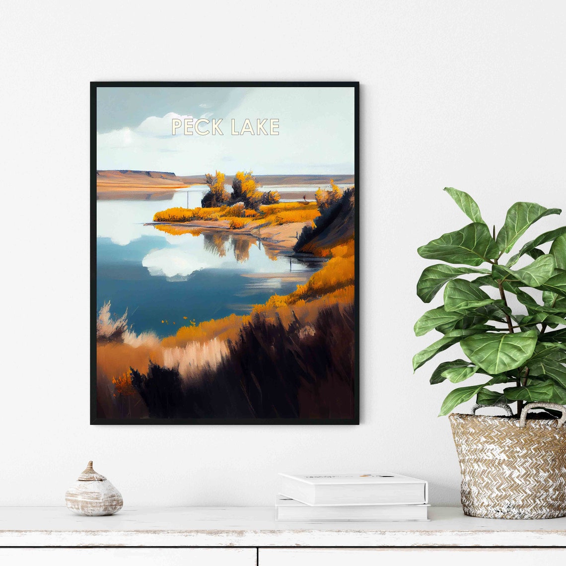 Peck Lake Montana Retro Poster with Golden Reflections and Grasslands - Image 3