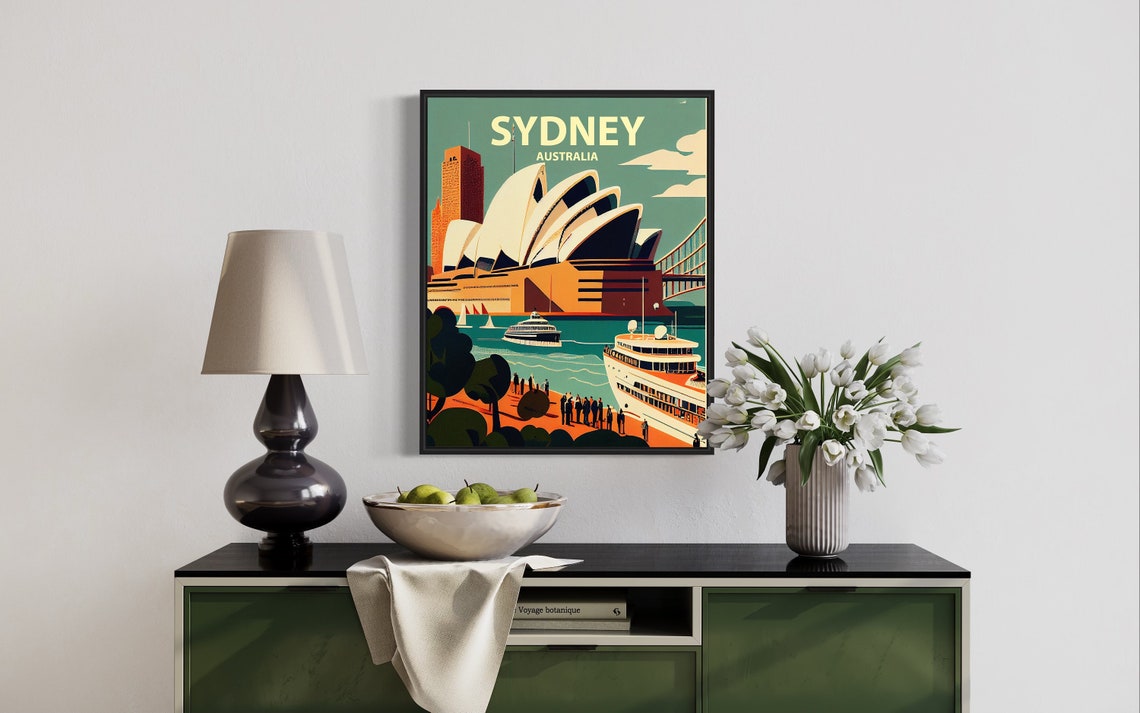 Sydney Australia Opera House Harbour Retro Vintage Travel Poster - Image 3