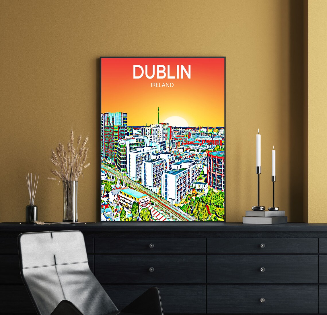 Dublin Ireland Sunset Skyline Colorful Pop Art City Travel Poster - Image 2