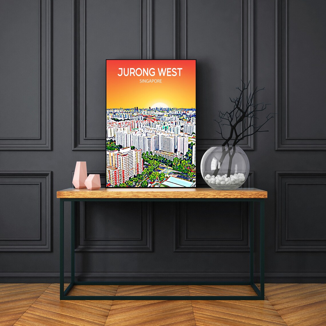 Jurong West Singapore Sunset Skyline Vibrant Cityscape Art Poster - Image 2