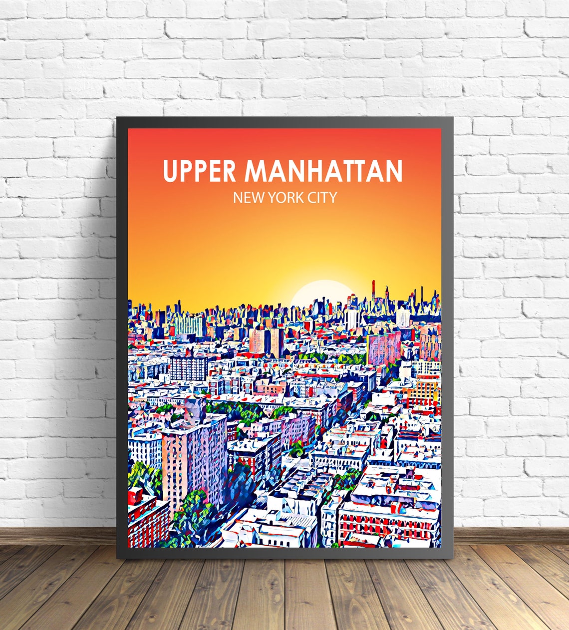 Upper Manhattan New York City Sunset Aerial Colorful Skyline Poster