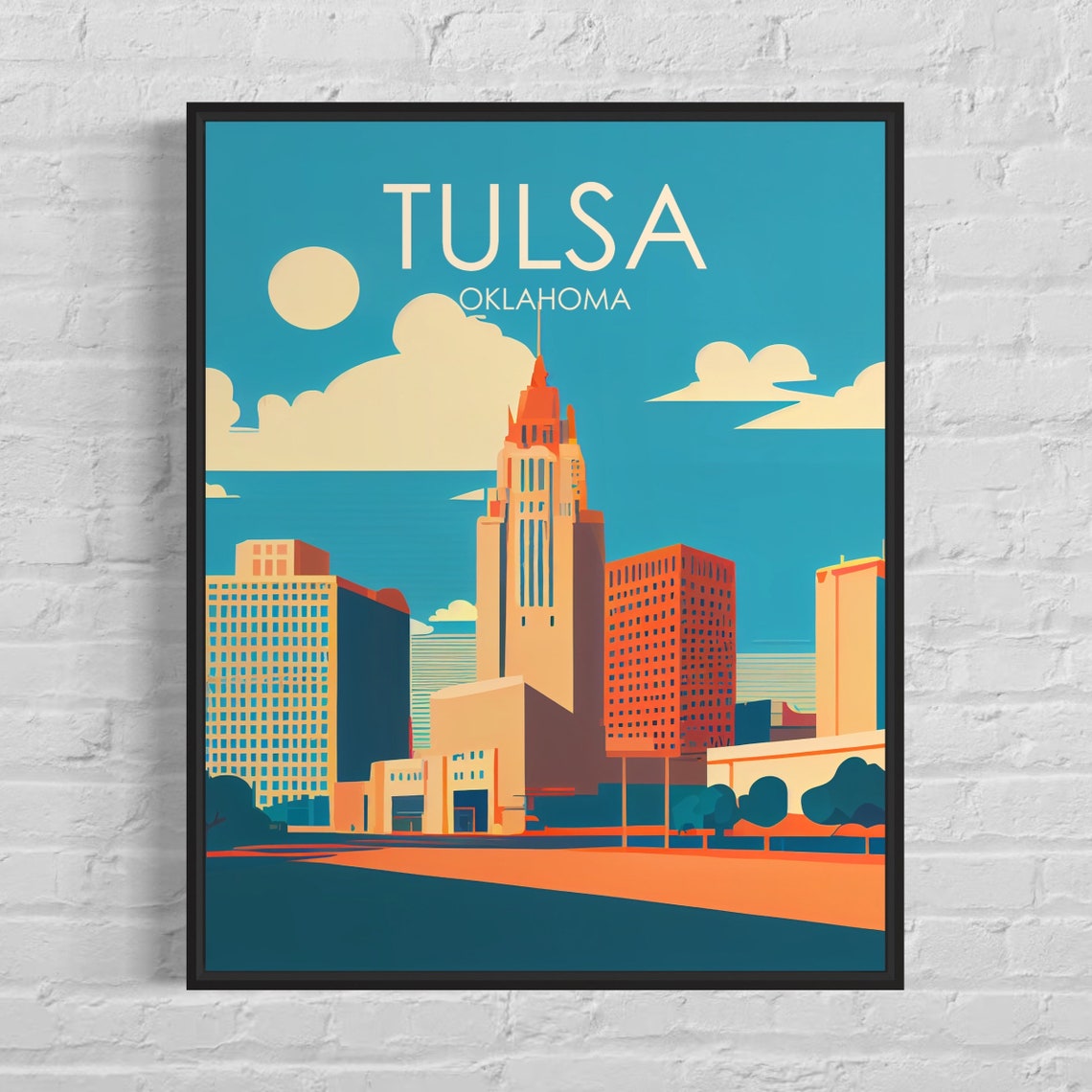 Tulsa Oklahoma Downtown Art Deco Skyline Retro Travel Poster