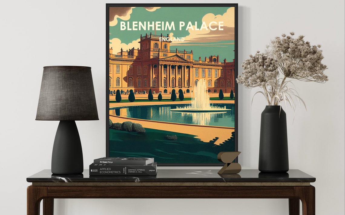 Blenheim Palace England Fountain and Grand Facade Retro Travel Poster - Image 2